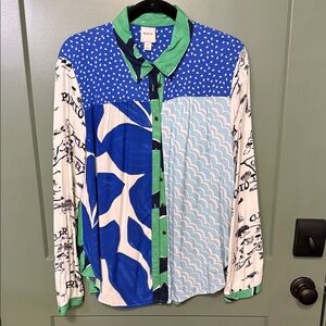 Maeve Colorblock Button-Up Shirt - Blue & Green